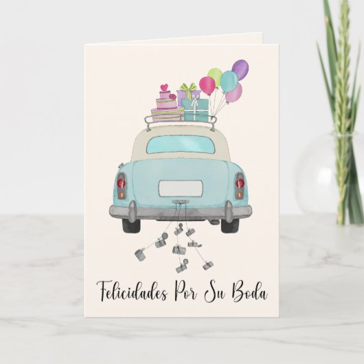 Carte Felicidades espagnol Mariage Jour Bleu Retro voitu (Devant)