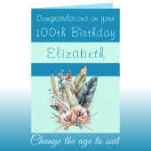 Carte Félicitations 100e anniversaire floral bleu vert