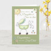 Carte Félicitations 1er enfant - Fille et gendre (Fleur jaune)