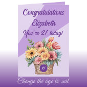 Carte Félicitations 21 aujourd'hui fleuri violet anniver