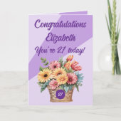 Carte Félicitations 21 aujourd'hui fleuri violet anniver (Devant)