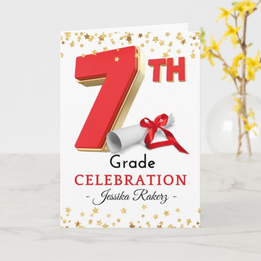 Carte Félicitations 7e année Célébration Graduation (Fleur jaune)