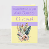 Carte Félicitations 90e anniversaire fleuri violet jaune (Devant)