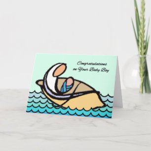 Carte Félicitations à Baby Boy, Mother, Son in Boat