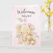 Carte Félicitations à Baby Girl Elephant (Fleur jaune)