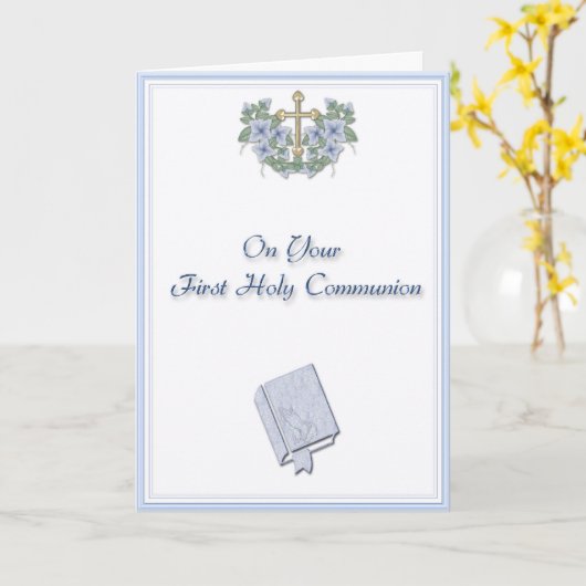 Carte Félicitations à Blue Communion (Fleur jaune)