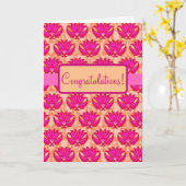 Carte Félicitations à Fuchsia Pink Orange Parisian Damas (Fleur jaune)