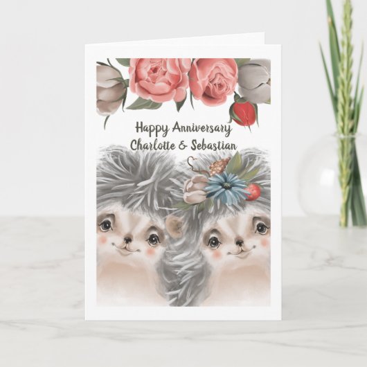 Carte Félicitations à Happy Anniversary Hedgehog Couple (Devant)