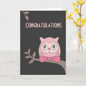 Carte Félicitations à la chouette rose (Fleur jaune)