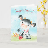 Carte Félicitations à la ferme de vaches d'aquarelle (Fleur jaune)