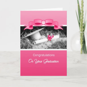 Carte Félicitations à la Girly Graduation Riboon Rose