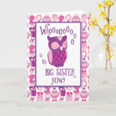 Carte Félicitations à la grande soeur, chouettes (Fleur jaune)