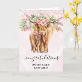 Carte Félicitations à la nouvelle petite fille Highland (Fleur jaune)