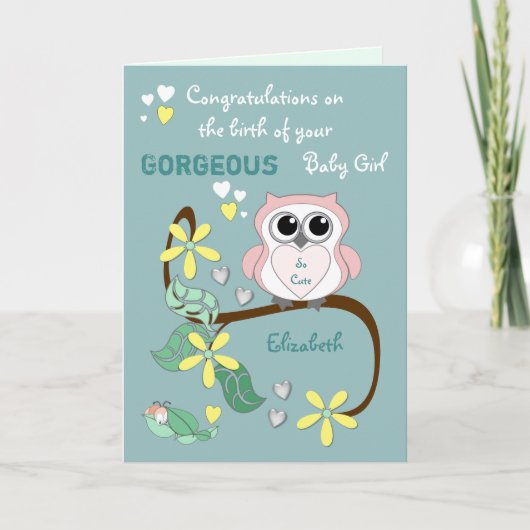 Carte Félicitations à la nouvelle petite fille rose et v (Devant)