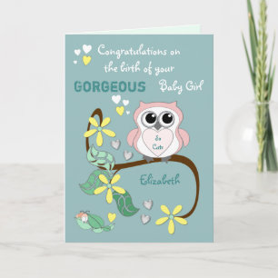 Carte Félicitations à la nouvelle petite fille rose et v