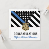 Carte Félicitations à la Police Blue Line Flag (Devant/Arrière en situation)