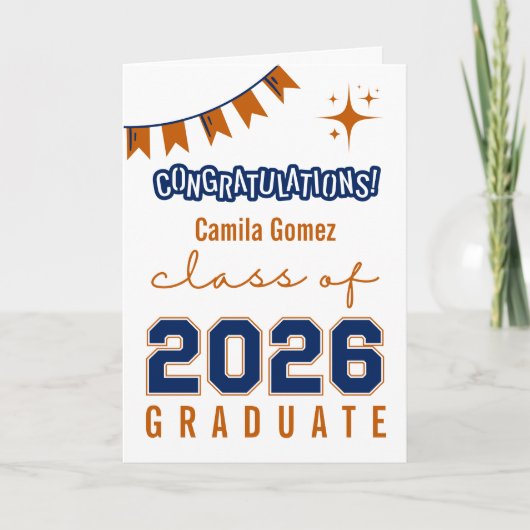 Carte Félicitations à la promotion 2026 Blue Orange Grad (Devant)