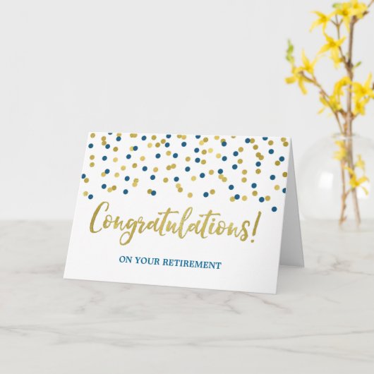 Carte Félicitations à la retraite Blue Gold Confetti (Fleur jaune)