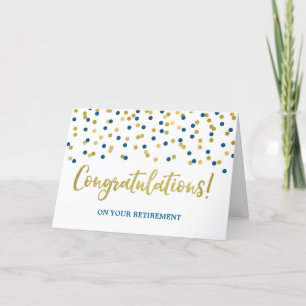 Carte Félicitations à la retraite Blue Gold Confetti
