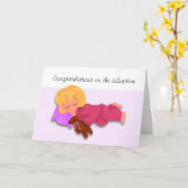 Carte Félicitations à l'adoption, Dormir avec Teddy (Fleur jaune)