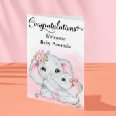 Carte Félicitations à Mère Bébé Eléphant Rose Cute
