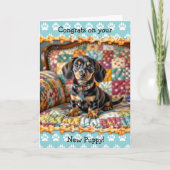 Carte Félicitations à votre nouveau chien chiot Dachshun (Devant)