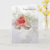 Carte Félicitations Anneaux Mariages Sur Coussin Satin (Fleur jaune)