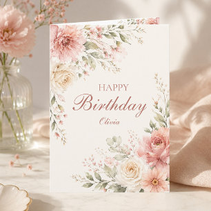Carte Félicitations Anniversaire Nom Fleur Rose Élégant
