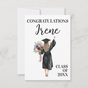 Carte Félicitations Aquarelle Diplômée Fleurs Filles