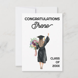 Carte Félicitations Aquarelle Diplômée Fleurs Filles