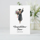 Carte Félicitations Aquarelle Peau Noire Fleurs Filles F (Debout devant)