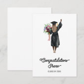 Carte Félicitations Aquarelle Peau Noire Fleurs Filles F (Devant / Derrière)