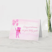 Carte Félicitations Aquarelle Rose Teddy Bear Girl (Devant)