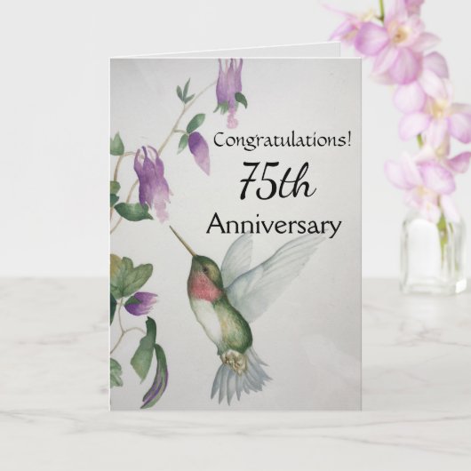 Carte Félicitations au 75e anniversaire Hummingbird (Orchidée)
