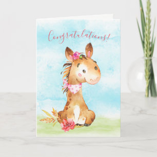 Carte Félicitations au Cheval de fille d'aquarelle