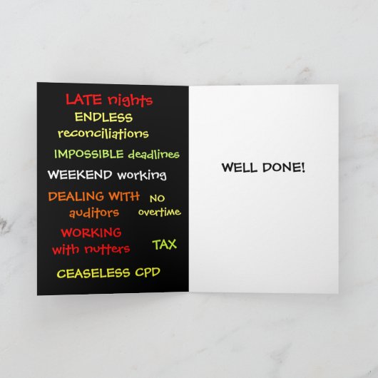 Carte Félicitations au comptable des examens comptables  (Intérieur)