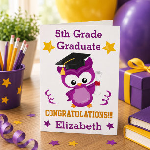 Carte Félicitations au diplômé de 5e thème violet et or