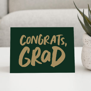 Carte Félicitations au diplômé, simple, vert, or graduat