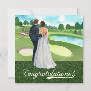 Carte Félicitations au Mariage de golf avec marié et mar