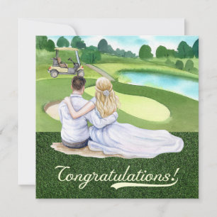 Carte Félicitations au Mariage de golf avec marié et mar