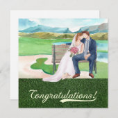 Carte Félicitations au Mariage de golf avec marié et mar (Devant / Derrière)