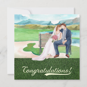 Carte Félicitations au Mariage de golf avec marié et mar