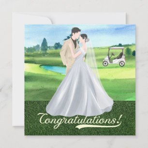 Carte Félicitations au Mariage de golf avec marié et mar