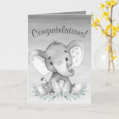 Carte Félicitations aux éléphants d'aquarelle (Fleur jaune)