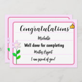 Carte Félicitations avec Fleur Rose (Devant / Derrière)