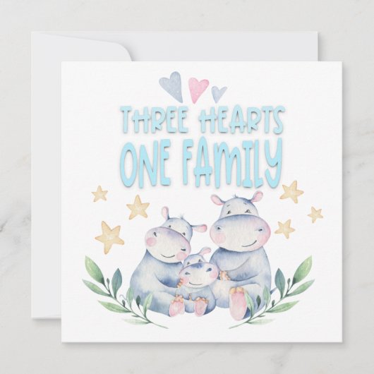 Carte Félicitations Baby Boy Cute Hippopotames Trois Coe (Devant)