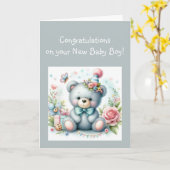 Carte Félicitations Baby Boy Fun Teddy Bear (Fleur jaune)