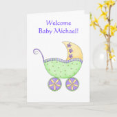 Carte Félicitations Baby Name Personalized Green Buggy (Fleur jaune)