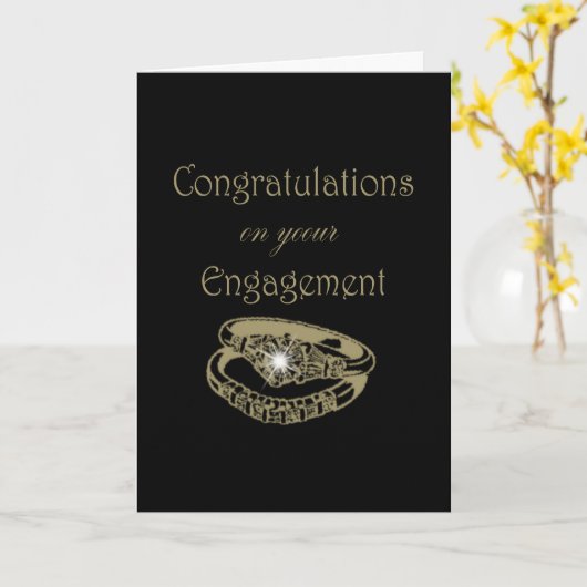 Carte Félicitations Bagues Fiançailles Or (Fleur jaune)