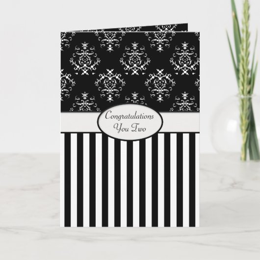 Carte Félicitations baroques à rayures noir et blanc (Devant)